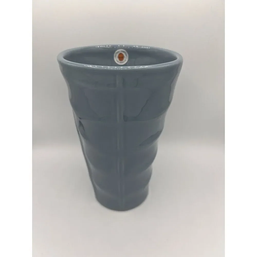 Bauer Company Pottery‎ Medium Madagascar Blue Leaf Vase Los Angeles Calif USA